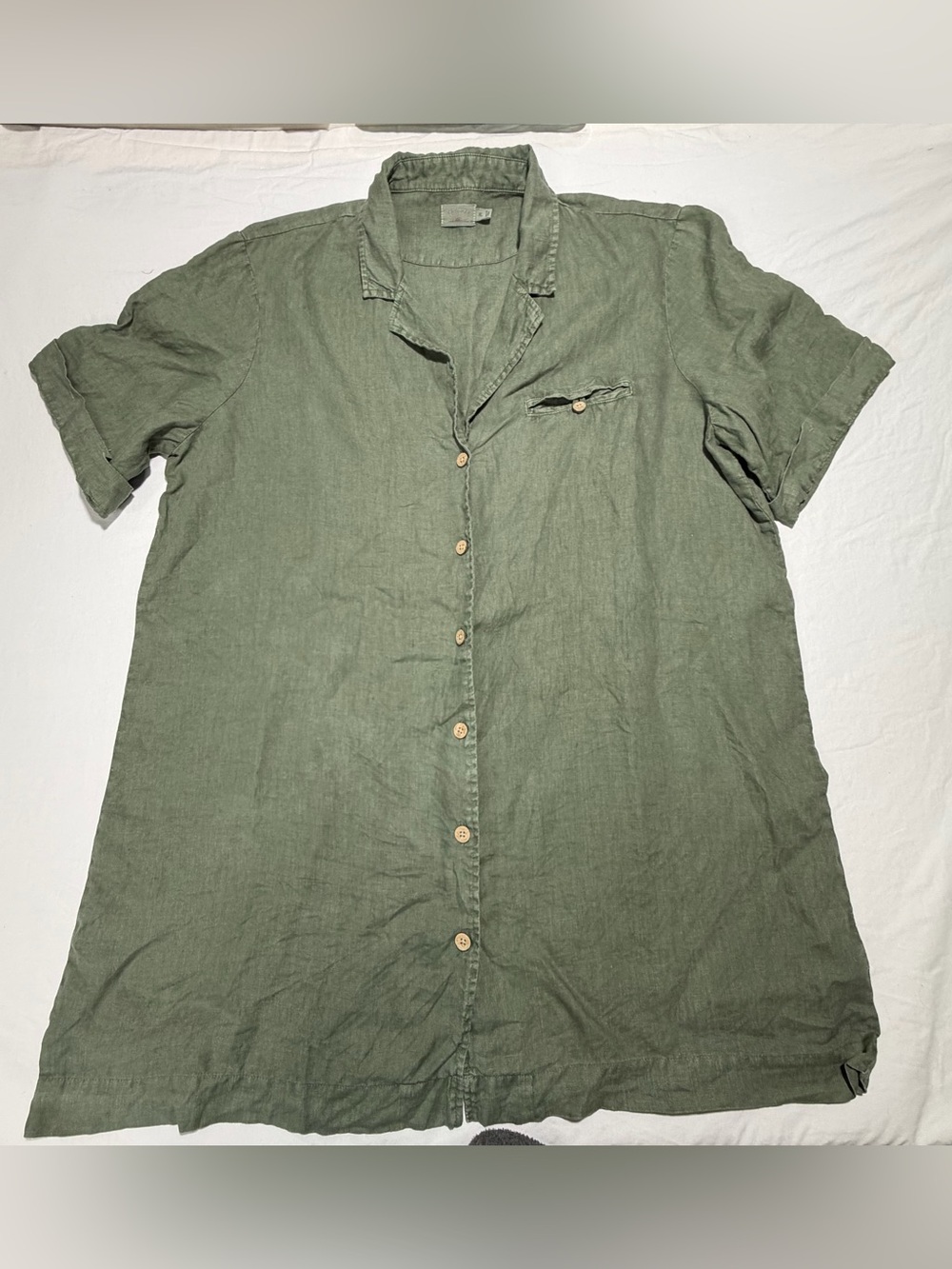 Faherty Olive Green Linen Button-Down Shirt